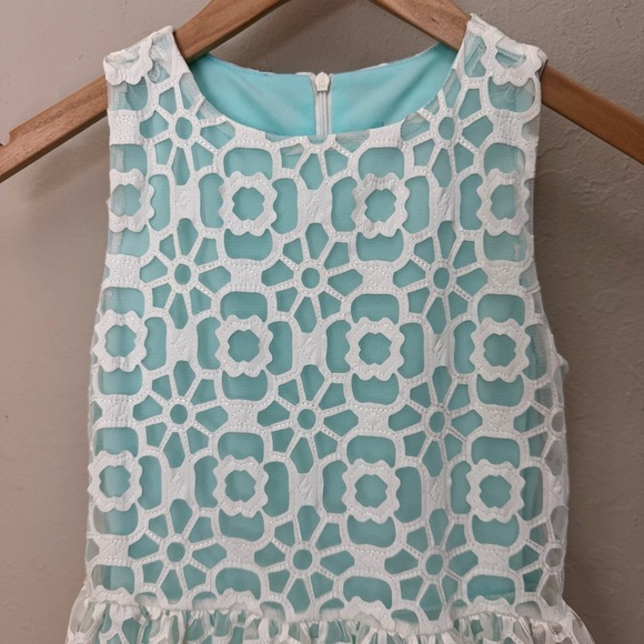 ELISA B. Lace Sleeveless Party Dress Teal Turquoise White Special Occasion Sz 10 - Picture 3 of 16